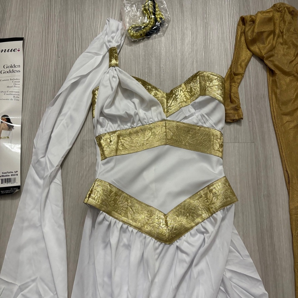 Leg Avenue Golden Goddess Costume Size S/P 3 Piece Catsuit Dress Headpiece - Picture 4 of 12